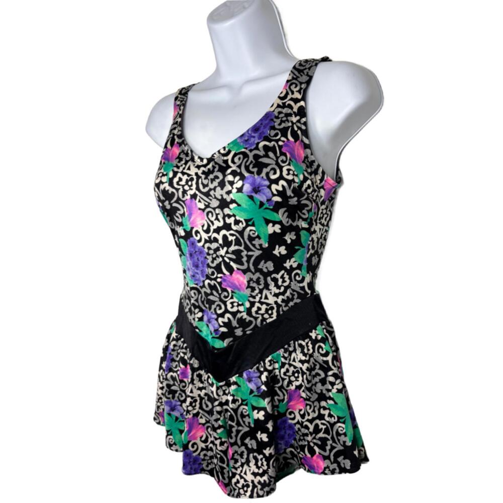 Vtg 80s Maxine of Hollywood Women's Sz 10 Floral Open Back Romper Swimsuit(1978) - Picture 6 of 8